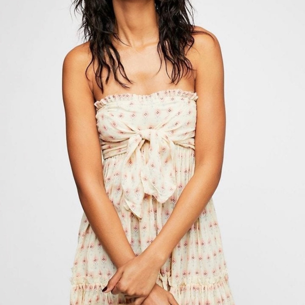 Free People One Bali Nights Minidress, Ivory & Pink. NWT, size M